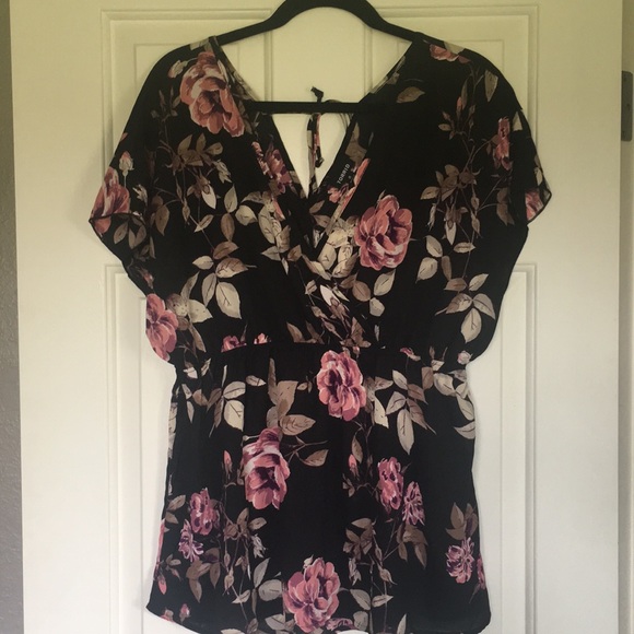 torrid Tops - Torrid black pink floral baby doll v neck